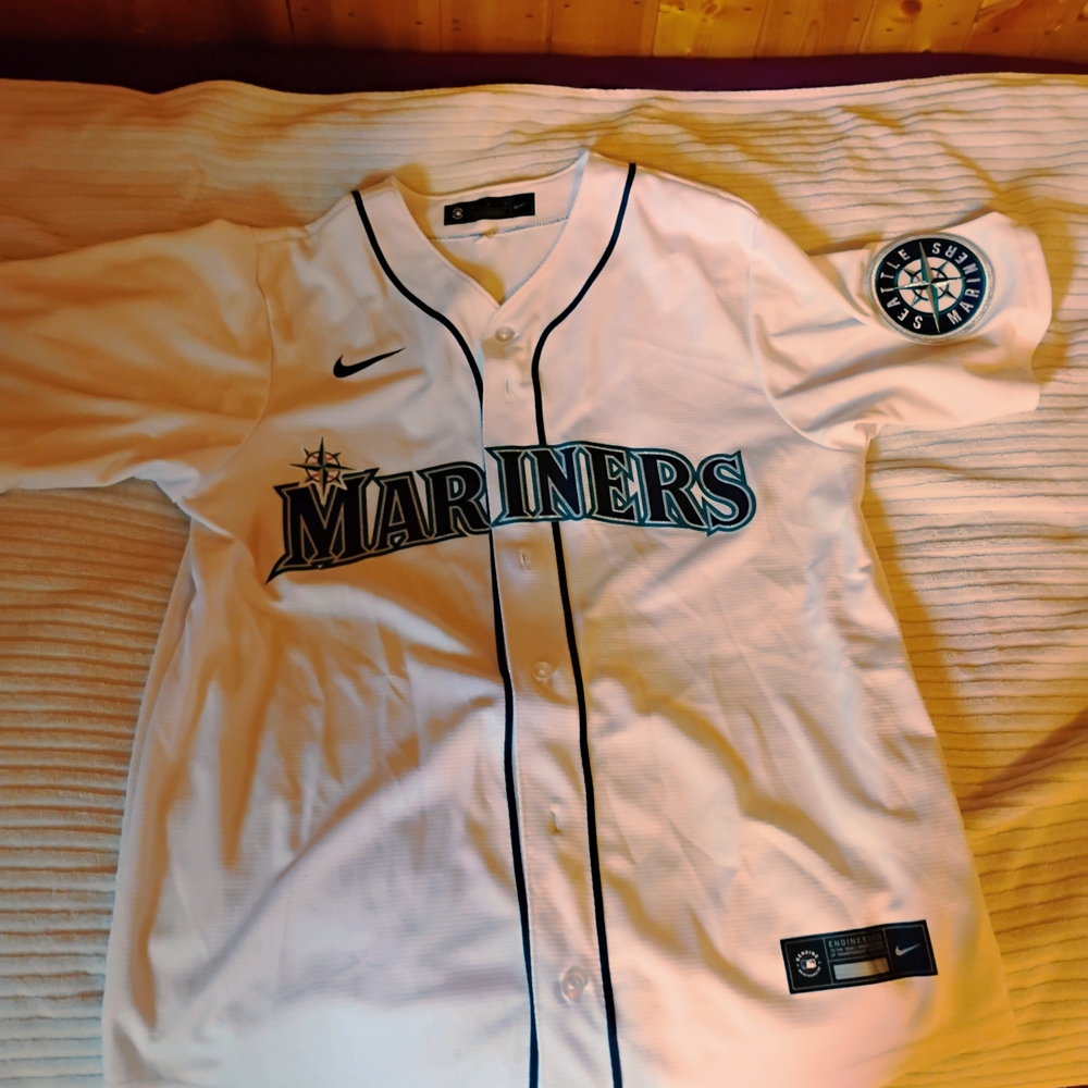 Nike White and Blue Mariners Jersey
